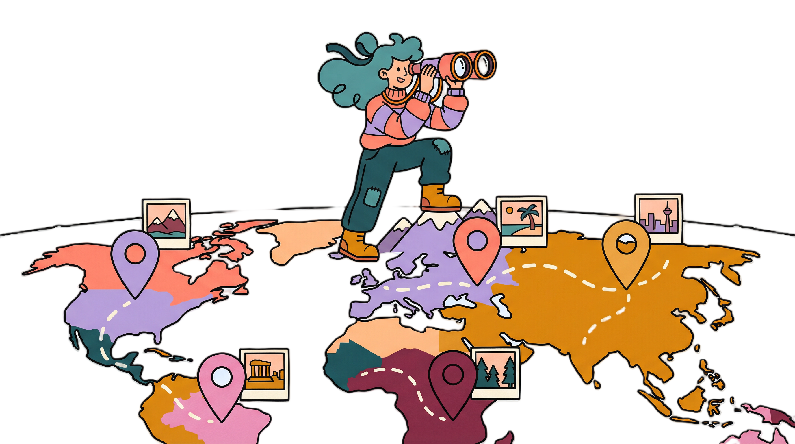 See your photos on a map — person exploring a world map with photo pins