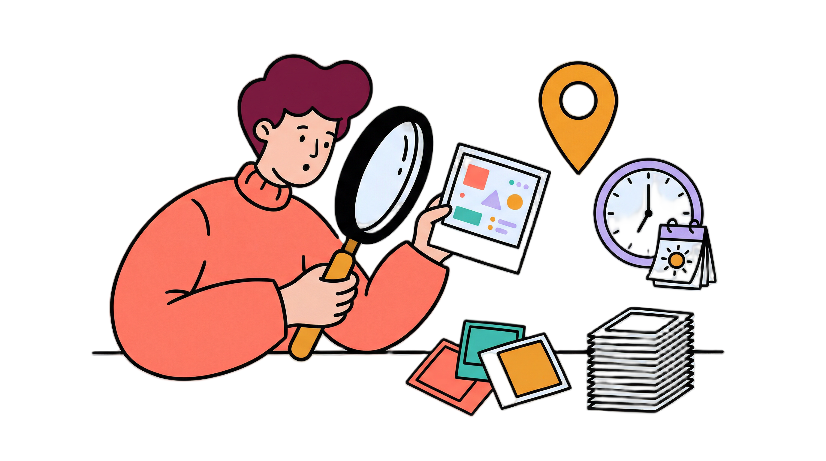 Edit photo metadata with Viallo — magnifying glass examining photo details