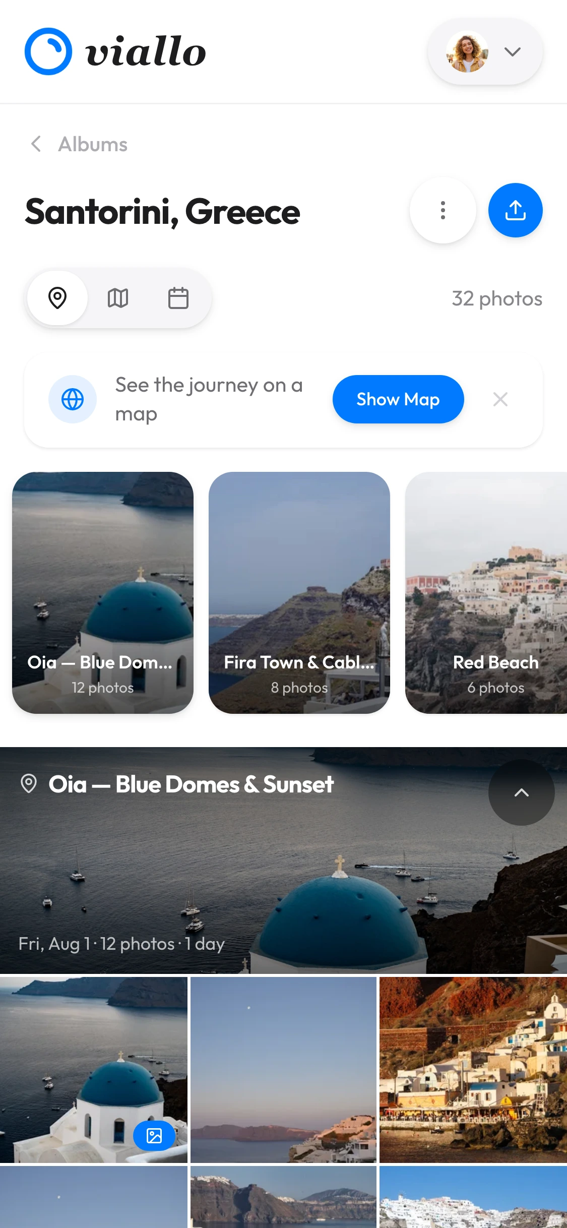 Album organized by location with grouped photos